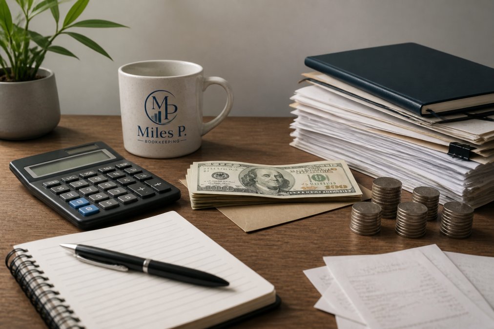 Small business owner reviewing invoices and payments to improve cash flow