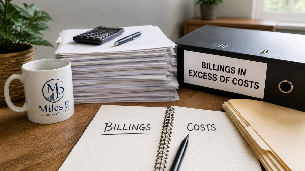 Contractor reviewing billings in excess of costs on project financials