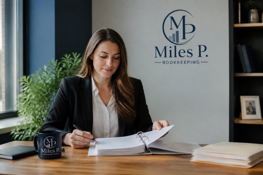 Small business owner reviewing payroll reports with a local payroll service